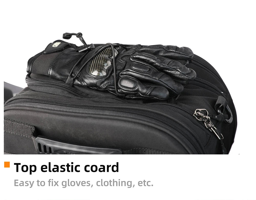 Rhinowalk 15L Motorcycle Tunnel Bag – Waterproof Scooter & Tail Seat Bag with Rain Cover
