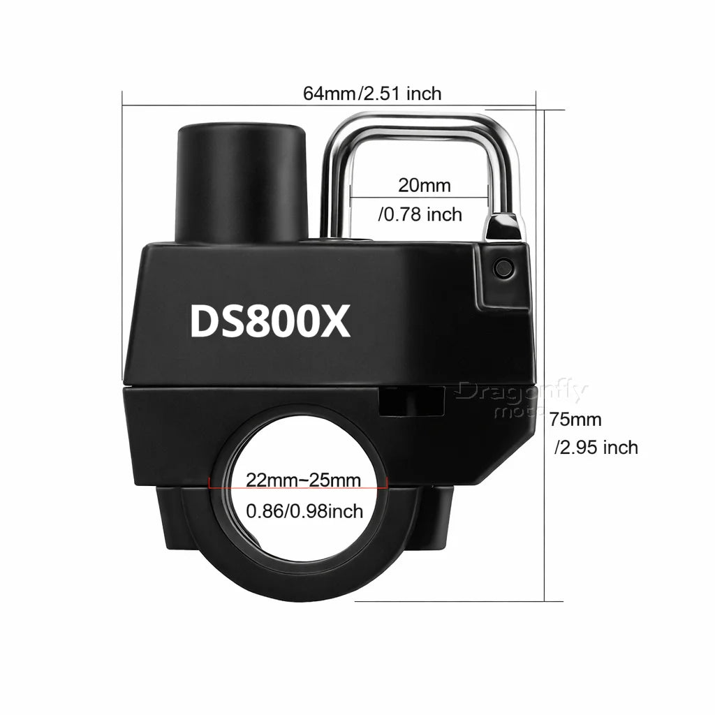 DS800X helmet lock dimensions for 22-25 mm bars
