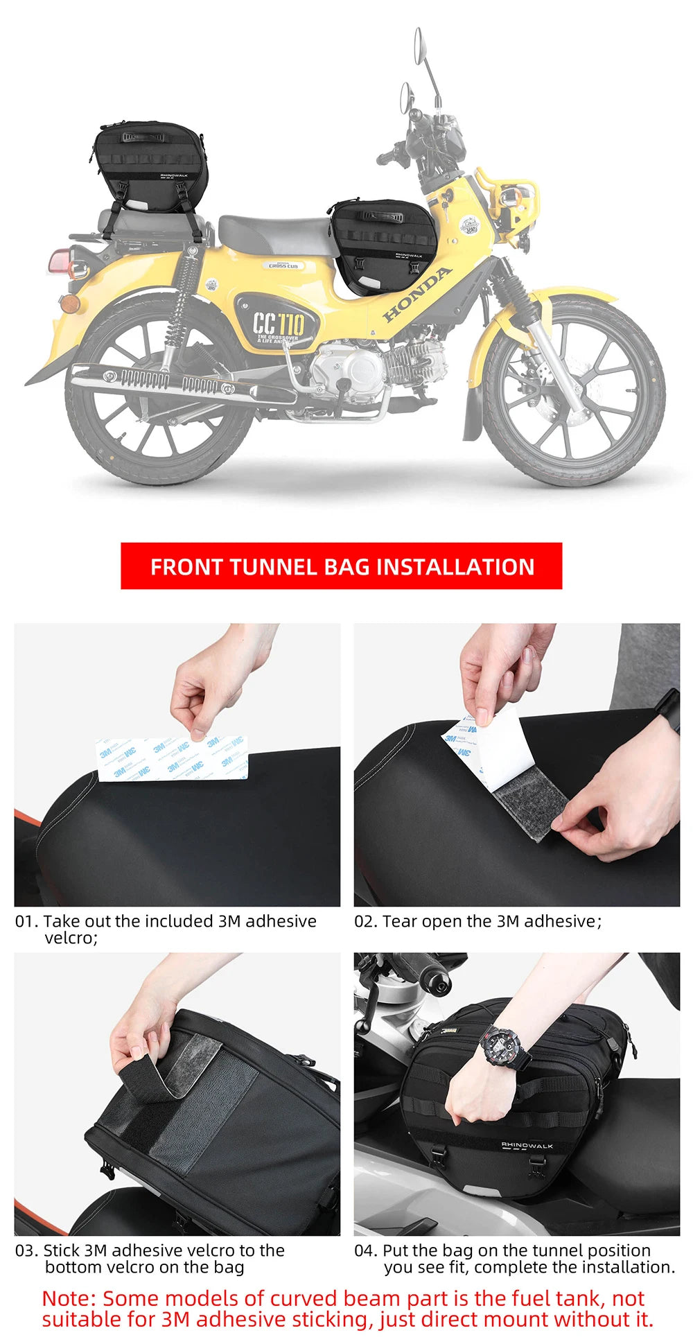 Rhinowalk 15L Motorcycle Tunnel Bag – Waterproof Scooter & Tail Seat Bag with Rain Cover