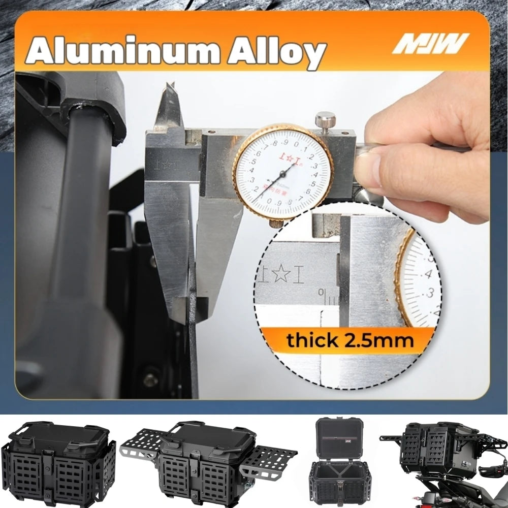 55L / 65L Aluminum Motorcycle Top Box – Folding Armor Rear Luggage with Backrest