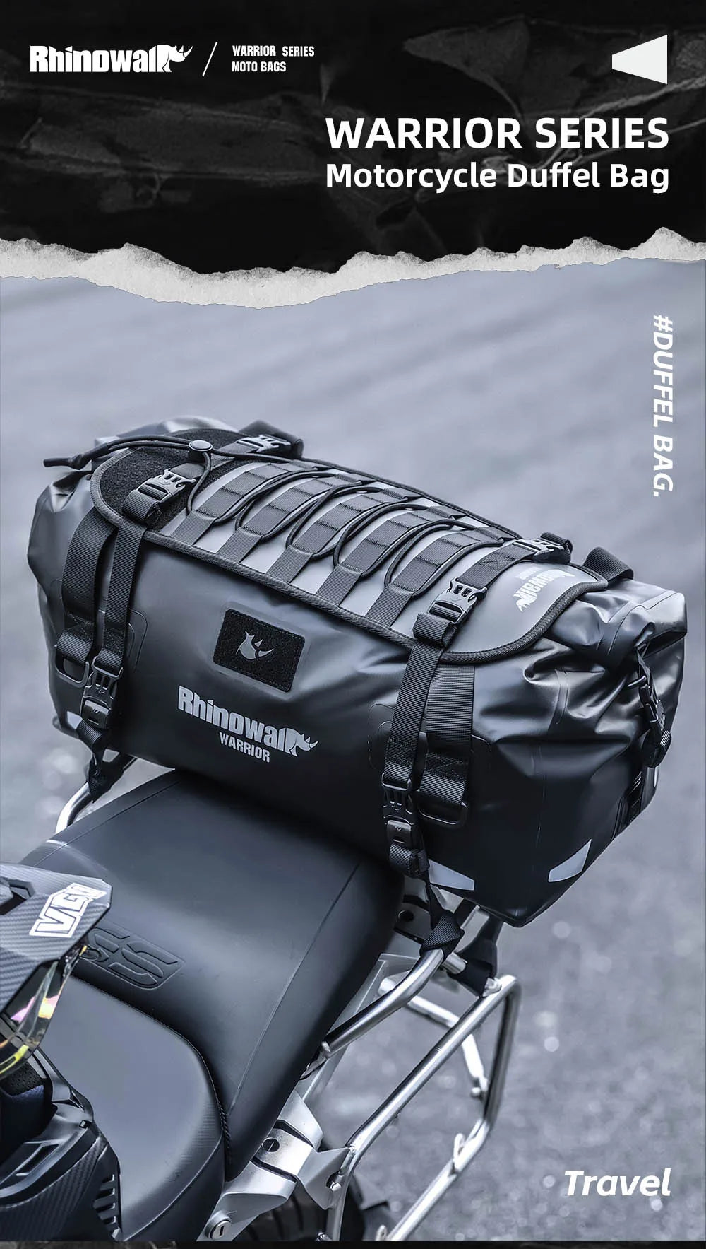 Rhinowalk Waterproof Motorcycle Tail Dry Bag - Modular 20L to 65L Rear Luggage